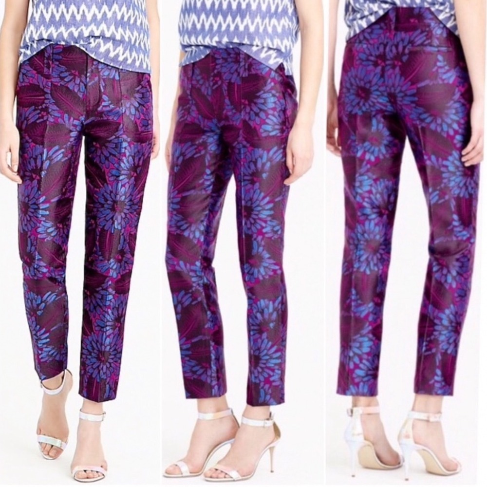 J.Crew Martie Pant Midnight Floral Jacquard Slim Cropped Trouser C5952 Size10